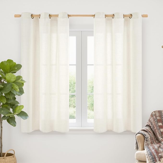 YoungsTex Ivory Linen Kitchen Curtains 40 Inch Length 2 Panels | Short Semi by YoungsTex