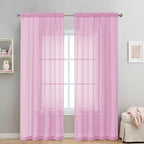 2 Pack: Basic Pink Sheer Curtain 84 Inches Long, Light Filtering Sheer Drapes by OVZME