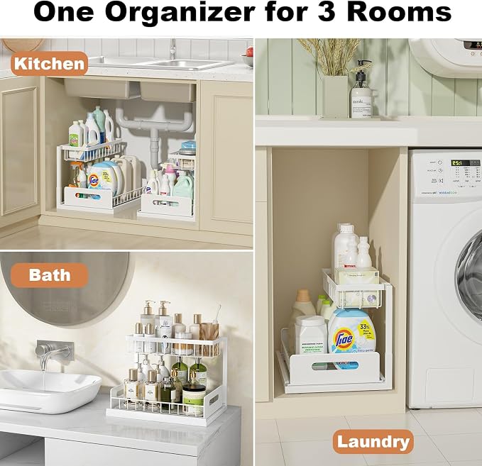 REALINN Under Sink Organizer, Pull Out Cabinet Organizer 2 Tier Slide Out Sink - Image 6