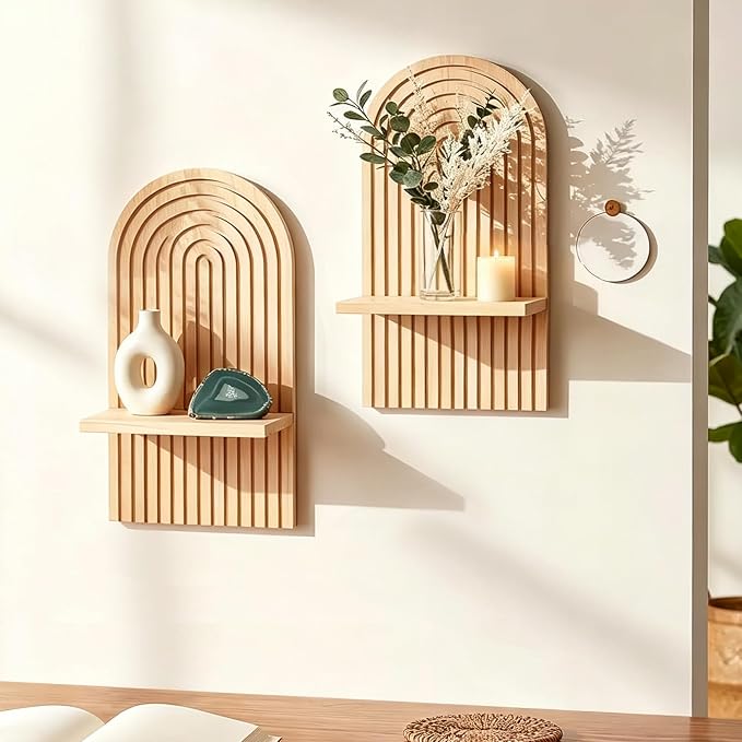 LIYAOLI Boho Wall Shelf Set of 2-15 x 8.6 Inch Arched Wooden Hanging Shelves by LIYAOLI