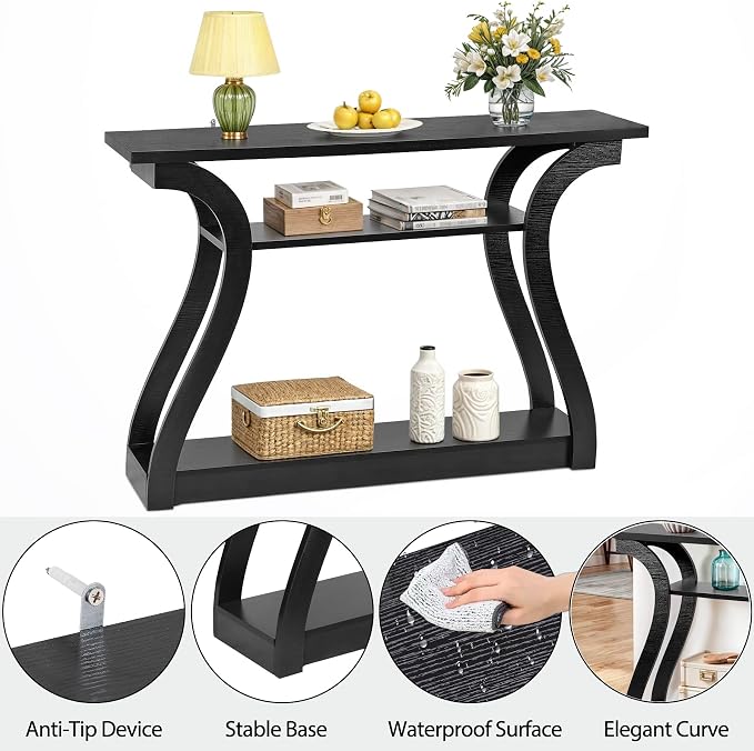 SUPER DEAL Wood Console Table 3 Tier Narrow Entryway Table - Image 5