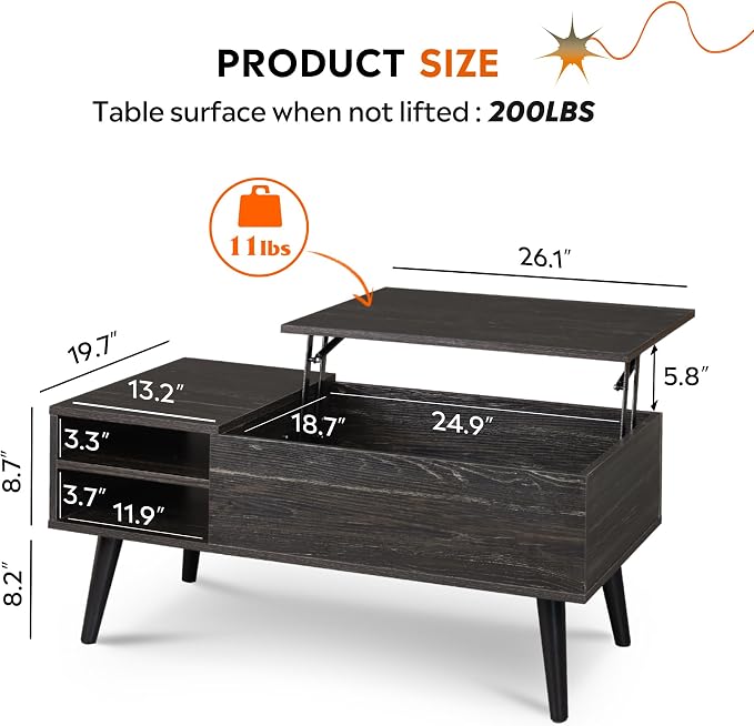WLIVE Wood Lift Top Coffee Table - Image 3