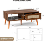ZttRiee Coffee Table with Storage, Boho Dining Table with Rattan Drawer and - Image 2