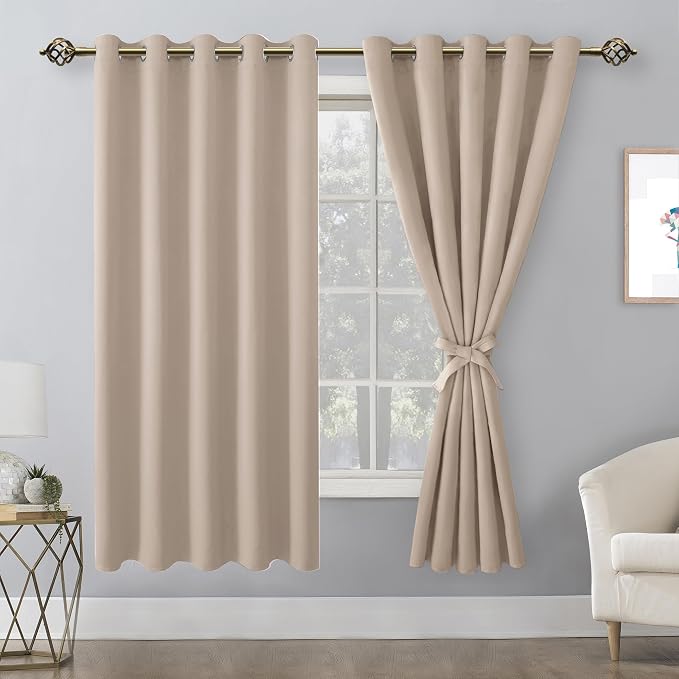 Blackout Curtains for Bedroom, 60 x 63 Inches Length Camel 2 Panels | Thermal - Image 8