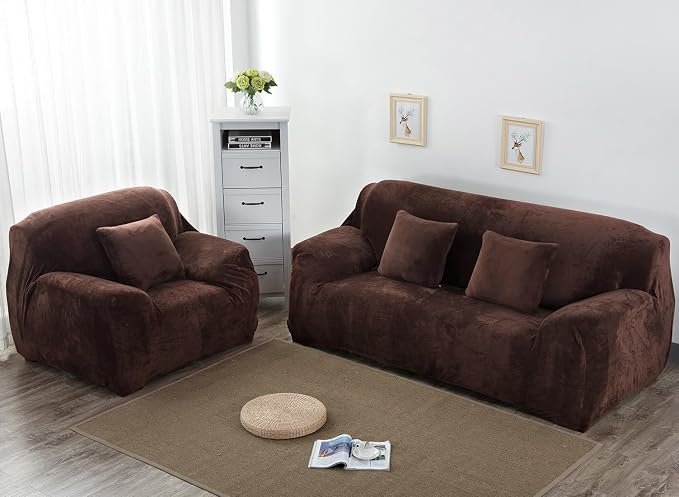 vctops 4 Seater Velvet Plush Stretch Sofa Slipcover 1-Piece Sofa Cover - Image 2