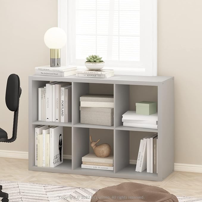 Furinno CUBICLE Book Shelf, 6-Cube Bookshelf, Extra Thick Frame Horizontally & - Image 2