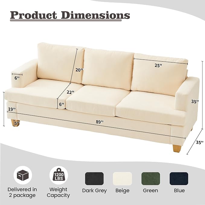 Apicizon 3 Pieces Couch Set Living Room Furniture Sets, Loveseat Sofa & 3 - Image 2