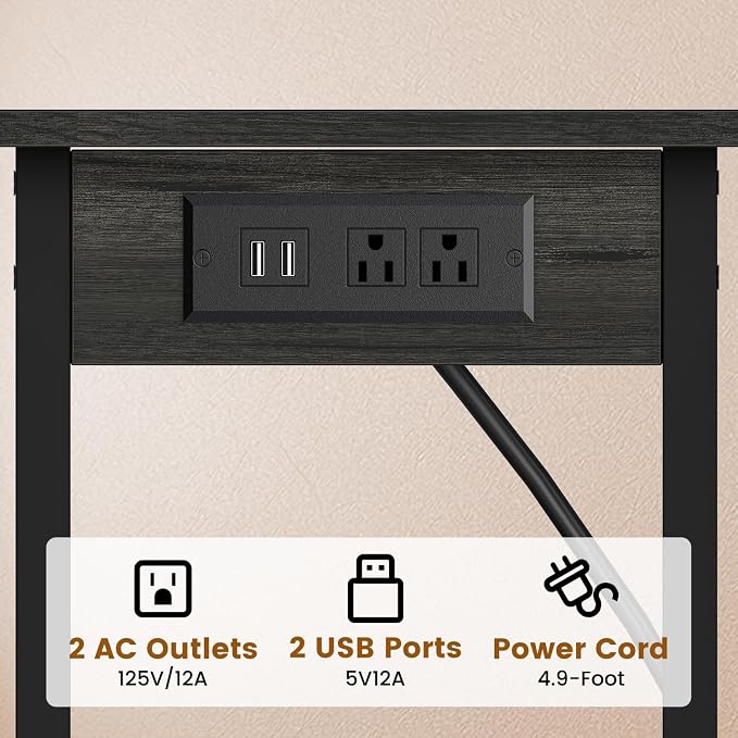 Asgolion Tall End Table with Charging Station, Skinny Nightstand with USB Ports - Image 6