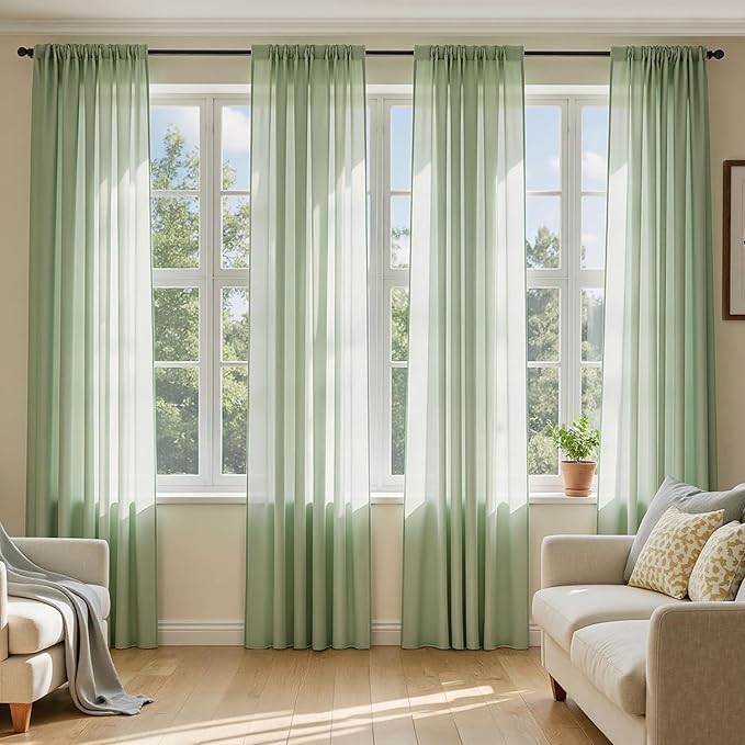 MIULEE Sage Green Sheer Curtains 63 Inches Long 4 Panels 54 x 63 Inches | Light by MIULEE