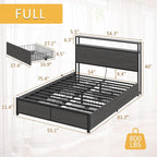 Lifezone Full Bed Frame with 2-Tier Storage Headboard, Metal Platform Bed Frame - Image 2