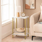 HOOBRO Side Table with Charging Station, Nightstand with 2-Layer Storage Shelves - Image 5
