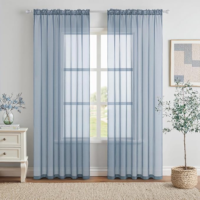 MIULEE Dusty Blue Sheer Curtains 54 X 72 Inches, 2 Panels | Solid Color by MIULEE