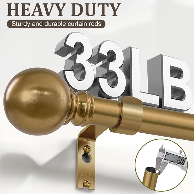 2 Pack Warm Gold Curtain Rods for Windows 28 to 48 Inch 1" Diameter Short Small - Image 6