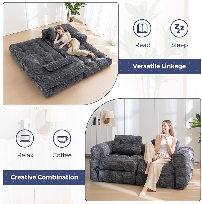 MAXYOYO Folding Sofa Bed, L-Shaped Convertible Sofa Bed - Image 4