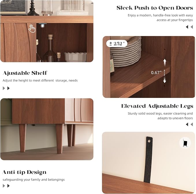 Easyego 31.5″ Mid Century Modern Sideboard Buffet Cabinet, Walnut Wood Accent - Image 4