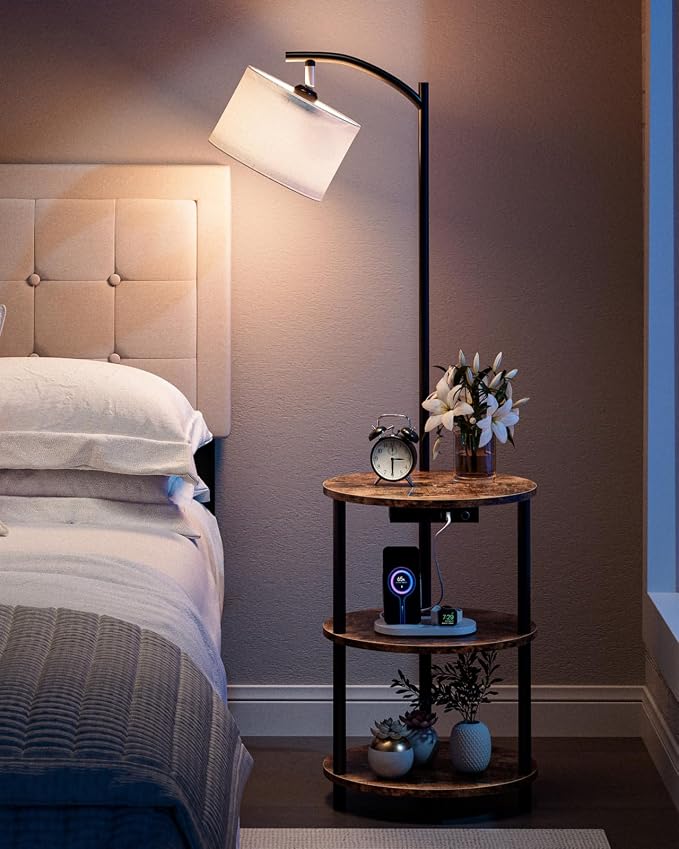 Round Side Table with Lamp and USB Ports, 3-Tier Small End Table - Image 7