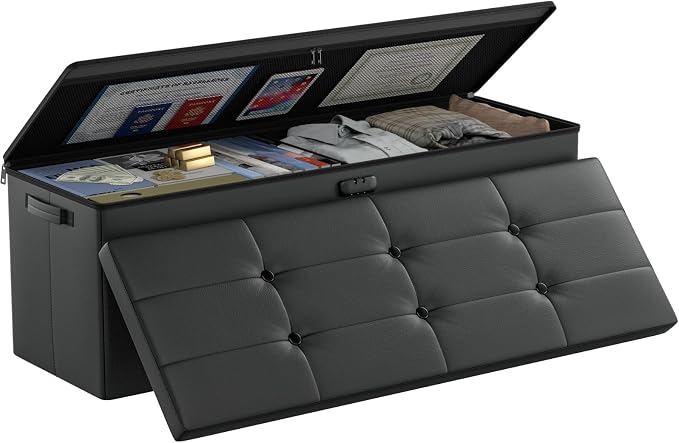 DocSafe Storage Ottoman Bench, Fireproof＆Waterproof Folding Bench by DocSafe