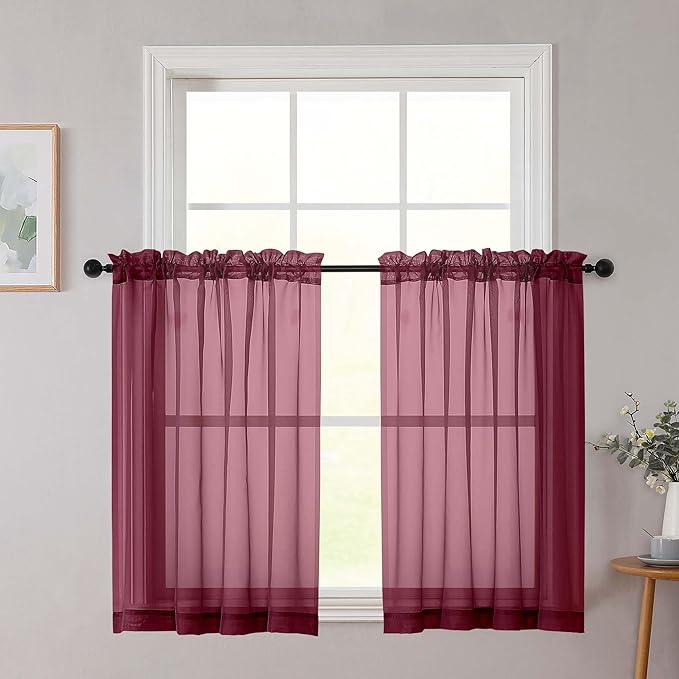 Cafe Curtains 36 Inch Length Tier 2 Pieces, Modern Soft Airy Sheer Kitchen by WelvetBLK