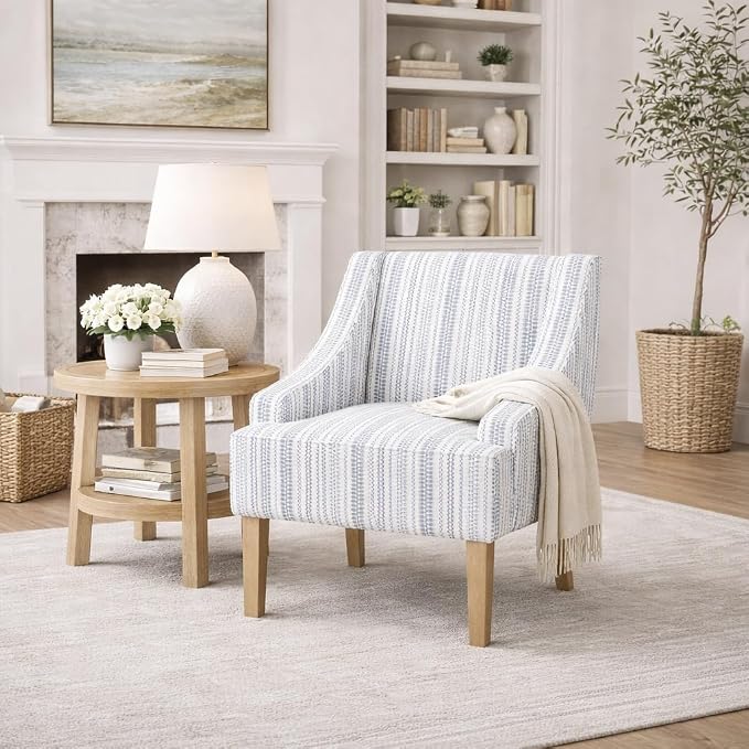 HomePop Swoop Arm Accent Chair, Ivory Stripe - Image 4