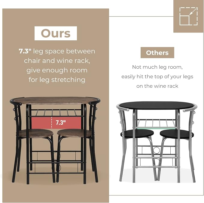 VINGLI 3 Piece Dining Set, Small Kitchen Table Set - Image 4