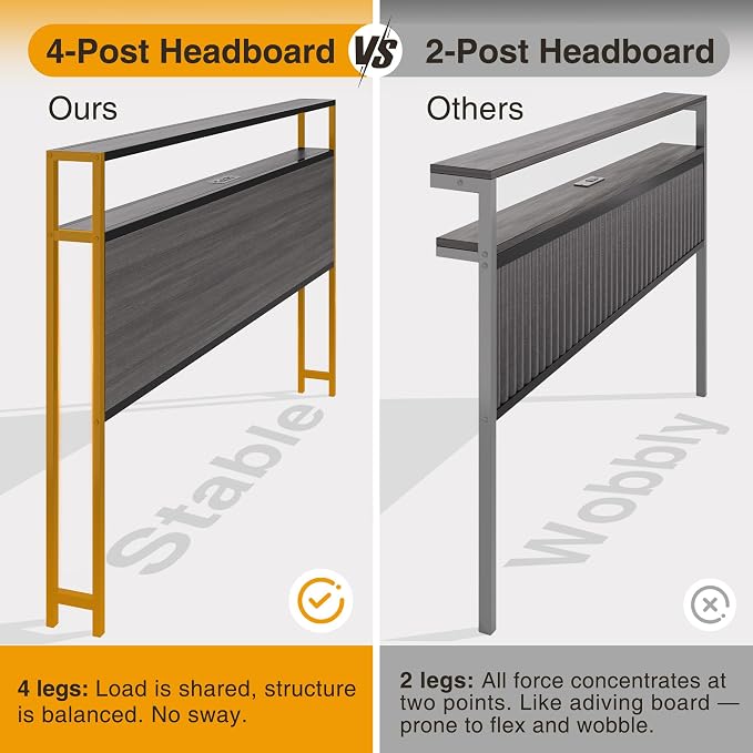 Lifezone Full Bed Frame with 2-Tier Storage Headboard, Metal Bed Frame with - Image 4