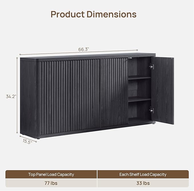 SICOTAS Buffet Cabinet with Storage Accent Sideboard with 8 Doors 132.6" Fluted - Image 3