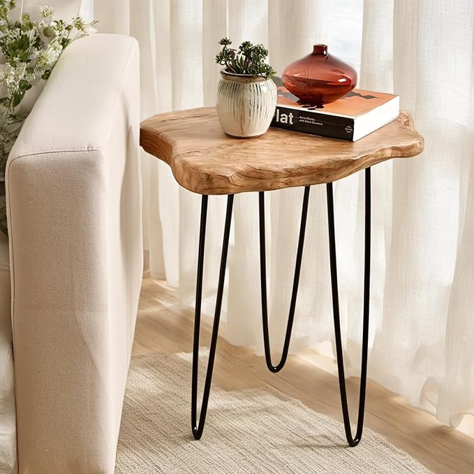 WELLAND Live Edge Cedar End Table, Unique Desktop Side Table, Natural Clear by WELLAND
