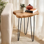 WELLAND Live Edge Cedar End Table, Unique Desktop Side Table, Natural Clear by WELLAND