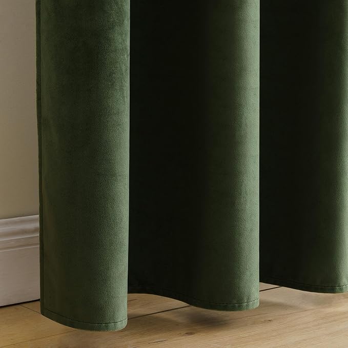 MIULEE Velvet Curtains 52x90 inches 2 Panels Olive Green Blackout Curtains | - Image 9