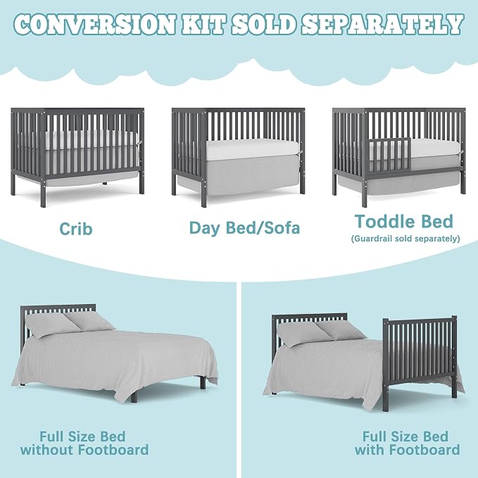 Baby Crib 5-in-1 Convertible, Wood Full Size Toddler Bed - Image 5