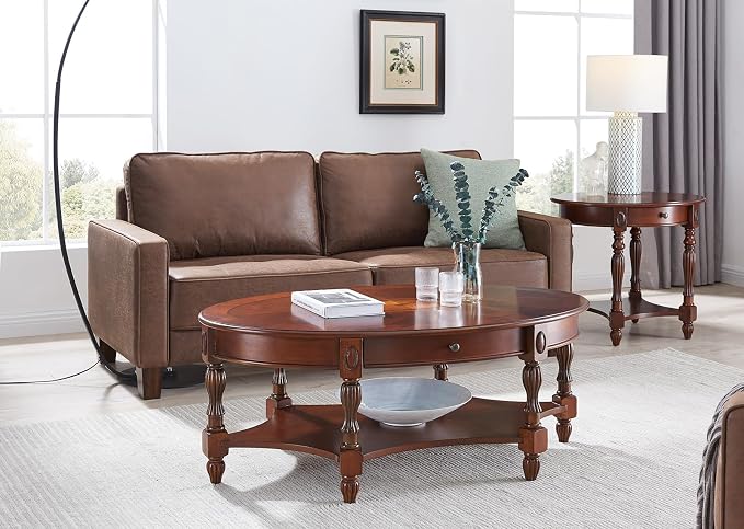 Traditional Solid Wood Oval Coffee Table, Elegant Center Table - Image 9
