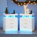 White Night Stand Set 2 with Wireless Charging Station, Smart Bedside Table by MDGC