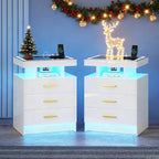White Night Stand Set 2 with Wireless Charging Station, Smart Bedside Table by MDGC
