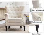 Set of 2 Mid-Century Modern Accent Chair, Linen Fabric Armchair w/Tufted - Image 6