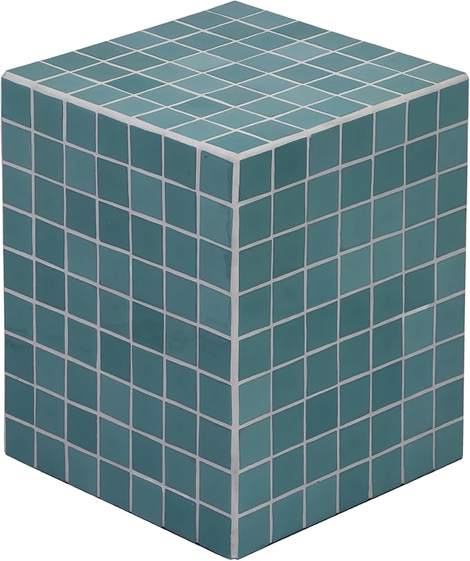 JONATHAN Y Callista 18-Inch Teal Blue Modern Ceramic Tiled Cube Side Table by JONATHANY