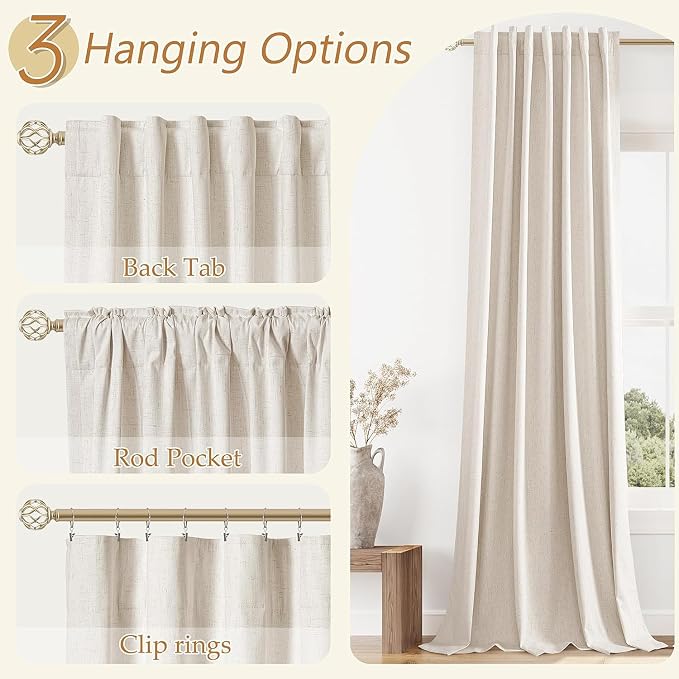 100% Blackout Linen Curtains 96 Inch Length 2 Panels Set - Image 6