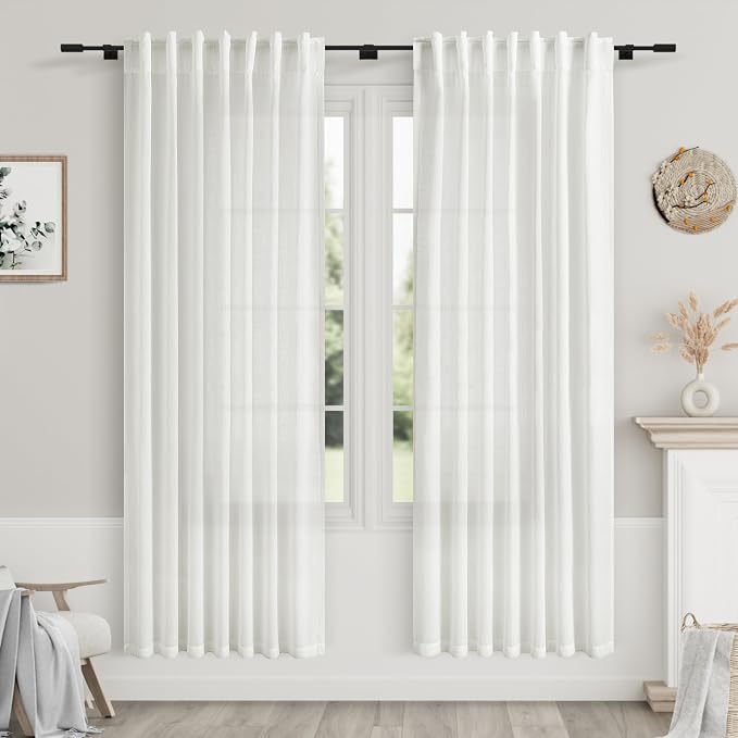 Off White Semi Sheer Linen Curtains 72 inch Length by Nanspring