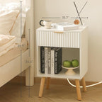 Fultyle White Nightstand with Charging Station, Mid Century Modern Bedside - Image 2