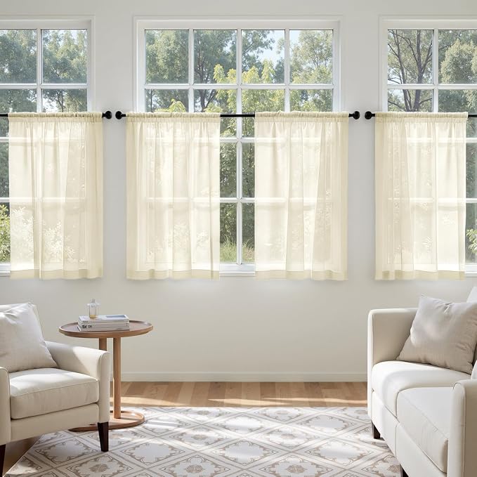 MIULEE Light Cream Sheer Curtains 63 Inches Long 4 Panels 42 x 63 Inches | - Image 4