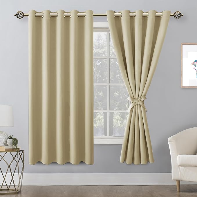 Blackout Curtains for Bedroom, Light Beige, 60 x 72 Inch, 2 Panels | Thermal - Image 9