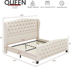 BRELTAM Upholstered Queen Size Bed Frame Velvet Beige Tufted Platform Bed Frame - Image 2