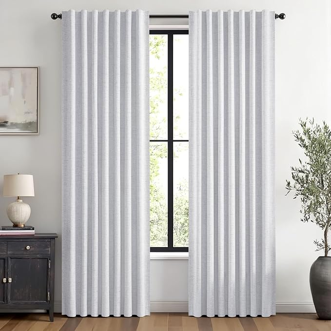 MIULEE 100% Blackout Linen Curtains 42 x 90 Inch Grayish White 2 Panels | by MIULEE