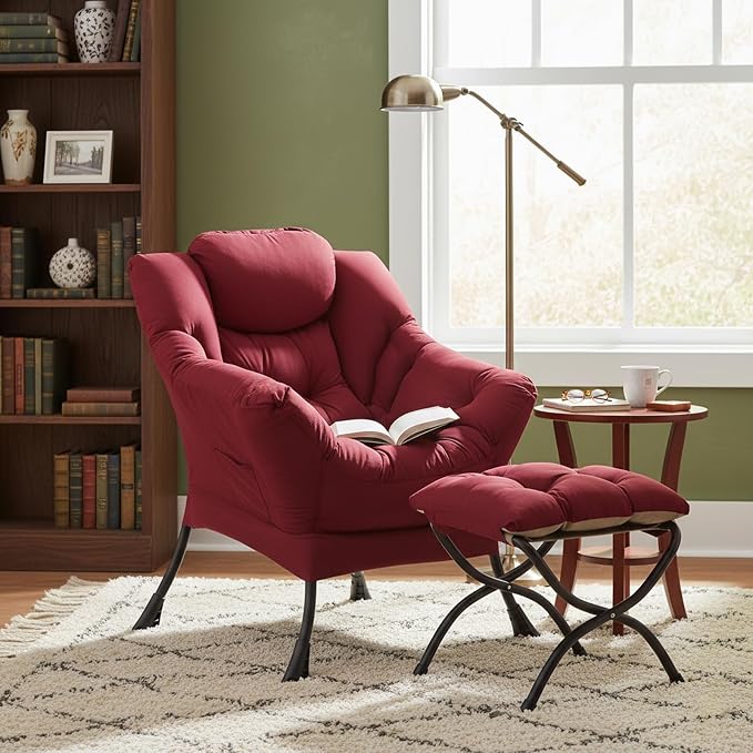Welnow Lazy Chair with Ottoman, Modern Accent Chair with Armrests and a Side - Image 9
