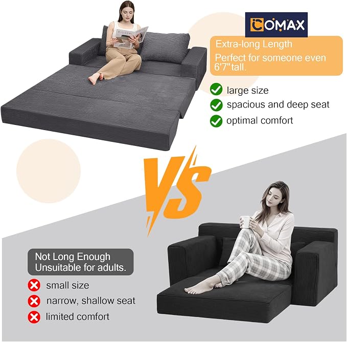COMAX Futon Sofa Bed, 4-in-1 Convertible Floor Couch - Image 3
