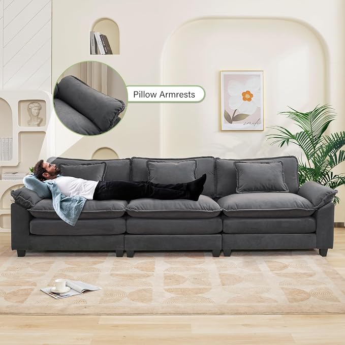 Oprisen 120" Modular Sectional Sofa, Comfy Cloud Couch Sectional Sofa, Velvet - Image 5