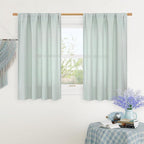 Semi Sheer Light Blue Linen Curtains 45 Inch Length by LAMIT
