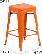 Flash Furniture Kai Commercial Grade 24" High Backless Orange Metal - Image 3