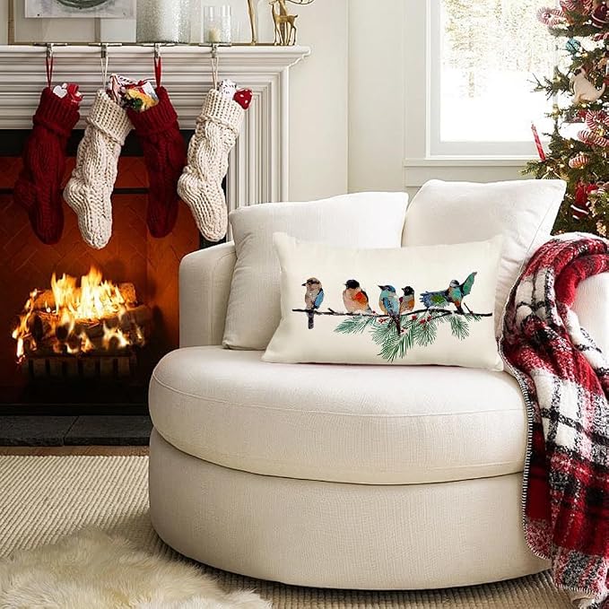 RABUSOFA Christmas Pillow Covers 12x20 Inch Birds Christmas Decorations - Image 4