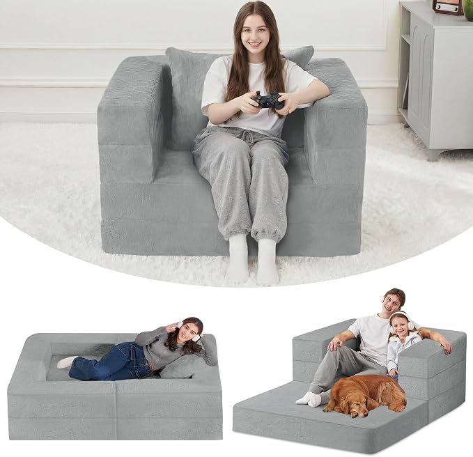 Futon Sofa Bed with Pillow, 3-in-1 Sleeper Sofa Bed with Removable Cover by Cansunna
