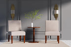 Set of 2 Accent Chairs with Matching Table, Linen Upholstered Solid Wood Side - Image 2